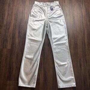 Abercrombie & Fitch 90’s Straight Ultra Hi-Rise Vegan Leather Silver Pants 27/4